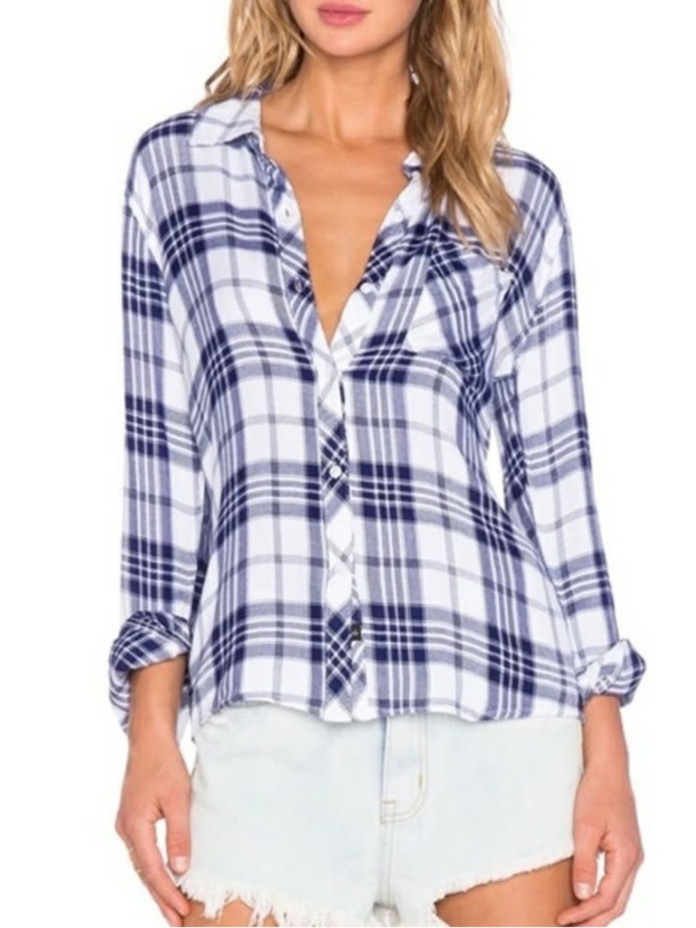 Rails Navy and White Plaid Button-Down Shirt